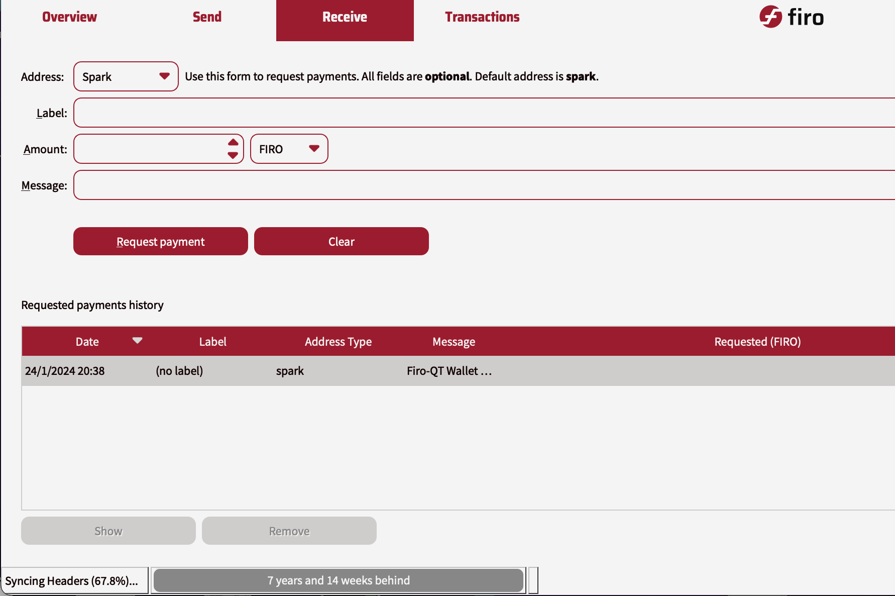 Receive Tab of QT wallet
